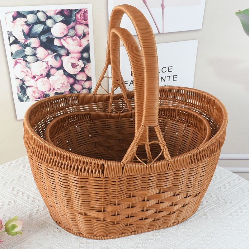 仿藤编织收纳筐元宝购物篮买菜野餐篮篮露营水果篮采摘手提篮,收纳整理,其他收纳篮,淘宝优惠券,粉丝福利购,淘宝优惠卷