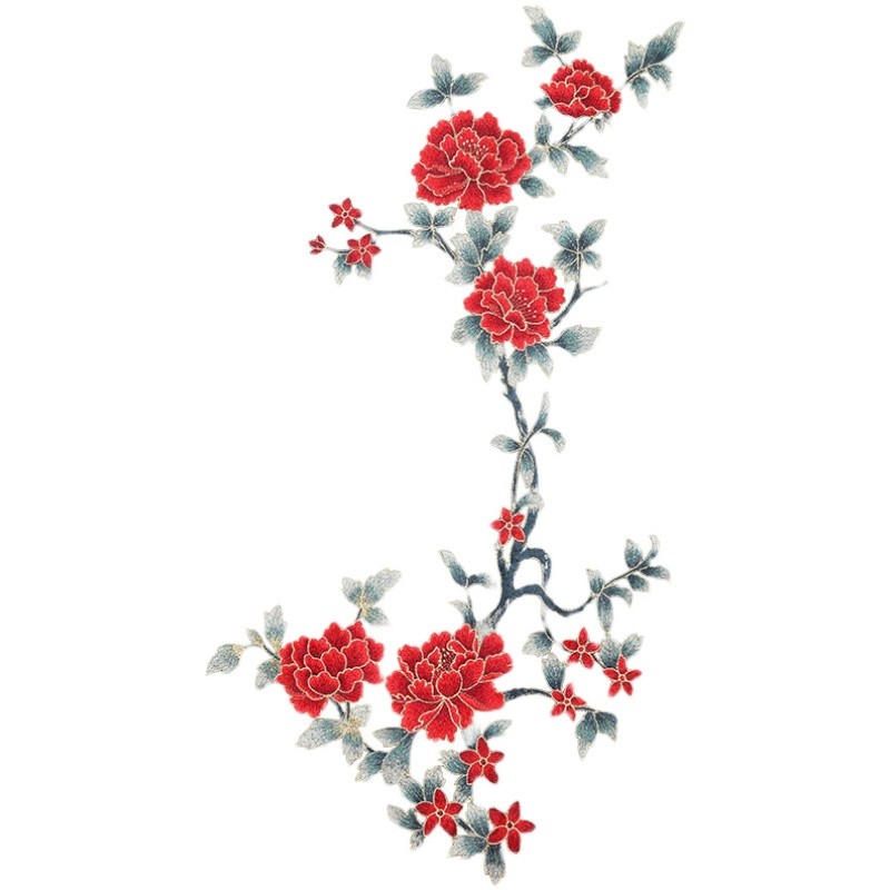 名族风牡丹花芍药大号布贴马来褂中式婚纱礼服装R饰刺绣辅料需手