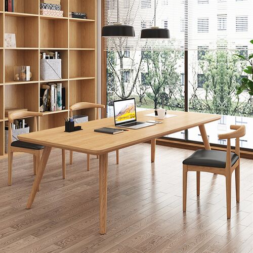 现代简约实木多人办公桌椅组合 家用长条写字桌 原木大板工作台