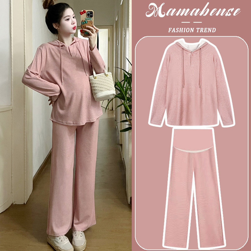 孕妇套装时尚洋气时髦粉辣妈休闲运动宽松卫衣两件套2024新款春秋,孕妇装/孕产妇用品/营养,连衣裙,淘宝优惠券,粉丝福利购,淘宝优惠卷