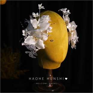 新款仙美复古新娘蕾丝断面花朵盘发头饰跟妆婚纱礼服影楼梦幻配饰