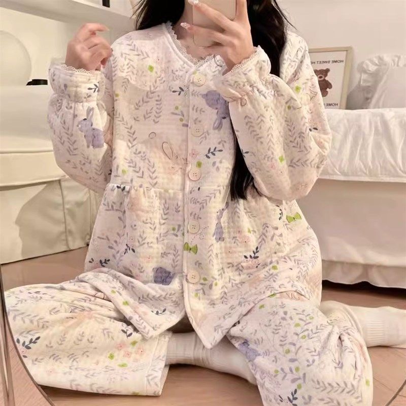 空气棉带胸垫月子服秋冬季大码产后孕妇哺乳睡衣纯棉加厚夹层套装,孕妇装/孕产妇用品/营养,家居服套装,淘宝优惠券,粉丝福利购,淘宝优惠卷