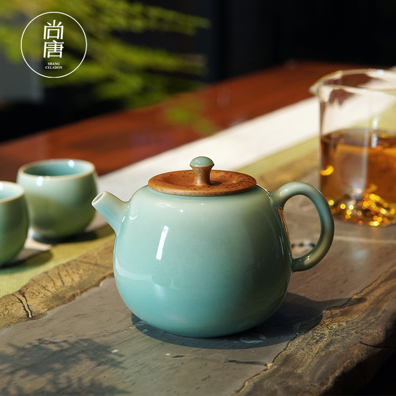 尚唐青瓷功夫茶壶单壶手工创意陶瓷茶具带过滤大号家用红茶泡茶壶