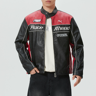 Puma彪马官方旗舰RACE AHEAD男女同款皮质夹克外套拼色时尚休闲服