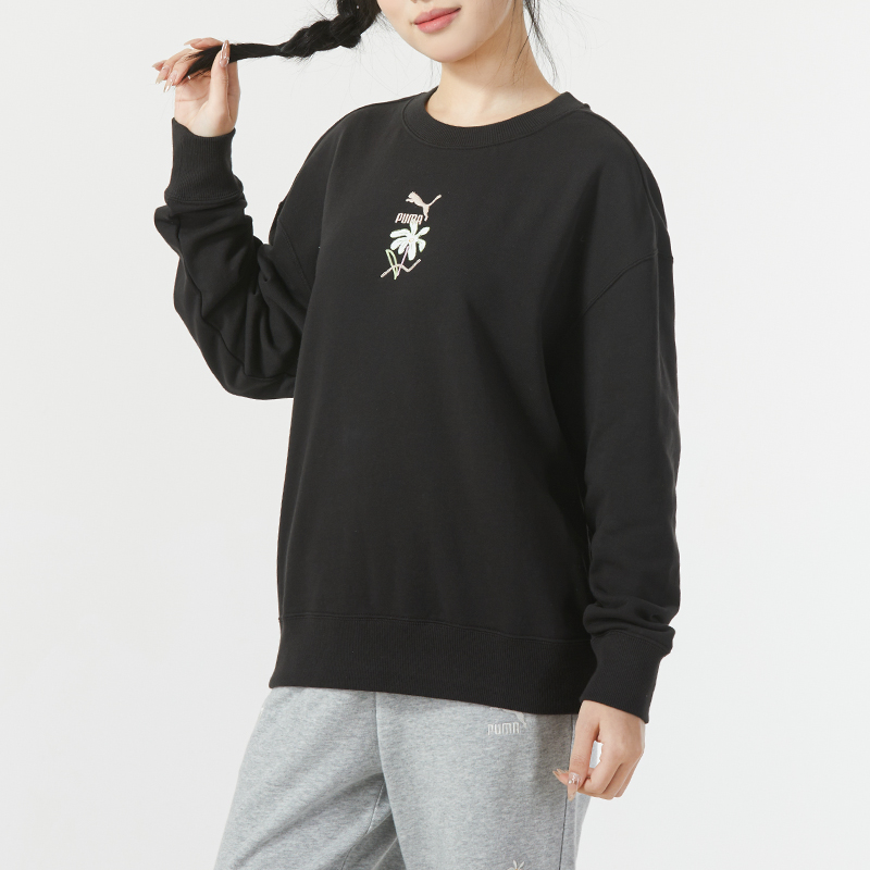 Puma彪马卫衣女装圆领黑色简约运动服休闲训练时尚套头衫625808