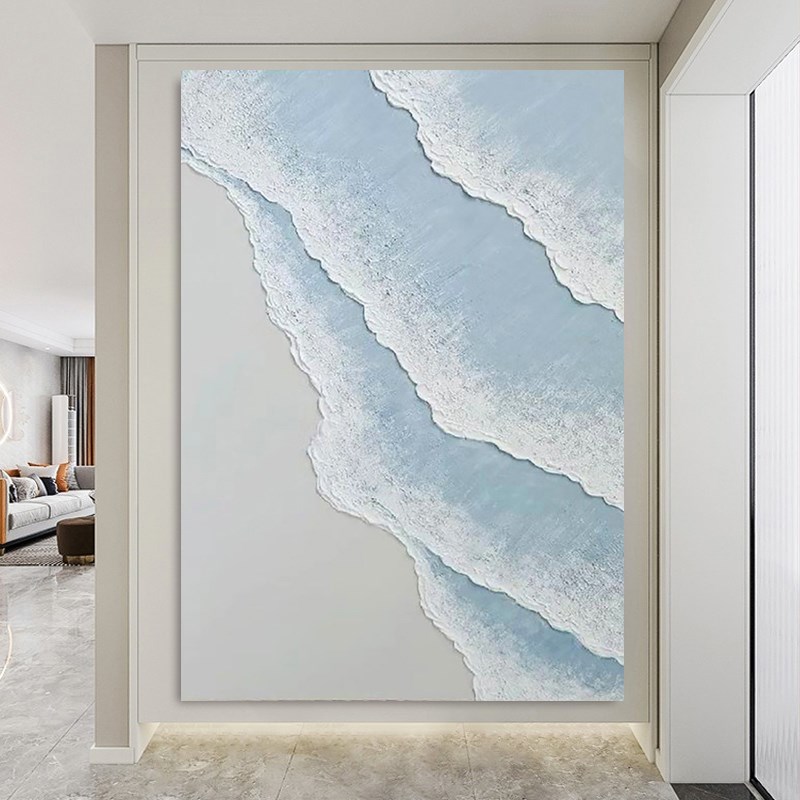 大芬油画村纯手绘油画玄关走廊客厅装饰画抽象立体肌理画《海湾》图片