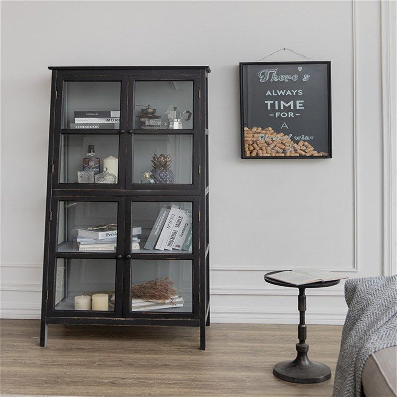 华夏家居现代美式乡村玻璃柜全实木做旧风化餐边柜储物柜酒柜凳子,住宅家具,家用陈列柜,淘宝优惠券,粉丝福利购,淘宝优惠卷