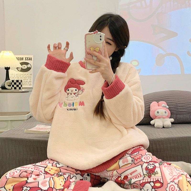 冬季款保暖大童睡衣女套头刺绣法兰绒加厚卡通可爱外穿家居服套装,童装/婴儿装/亲子装,家居服套装,淘宝优惠券,粉丝福利购,淘宝优惠卷