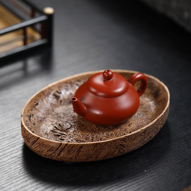紫砂壶承干泡台小茶盘手工仿真树桩木纹果盘茶壶底座壶托 养壶垫