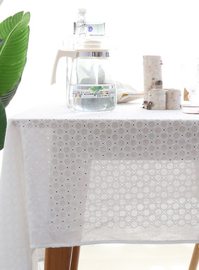 ns桌布布艺全棉刺绣碎花清新 法式白色镂空茶几圆餐书桌台布