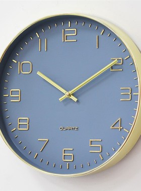 金色简约现NS挂钟蓝色时钟客厅卧室静音挂钟风格数字