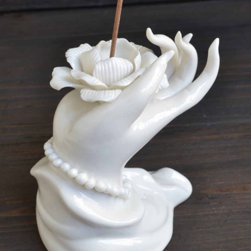 莲花佛手陶瓷器摆件白瓷佛手线香座插香器线点香器香具