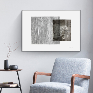 鳟鱼抽像壁画 客厅走廊挂画长方形装饰画 过道卧室黑白横版画