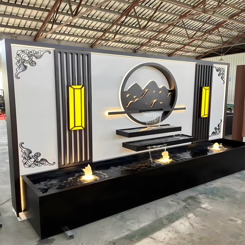 苏式庭院户外影壁墙入户屏风新中式现风格金流水摆件循环水