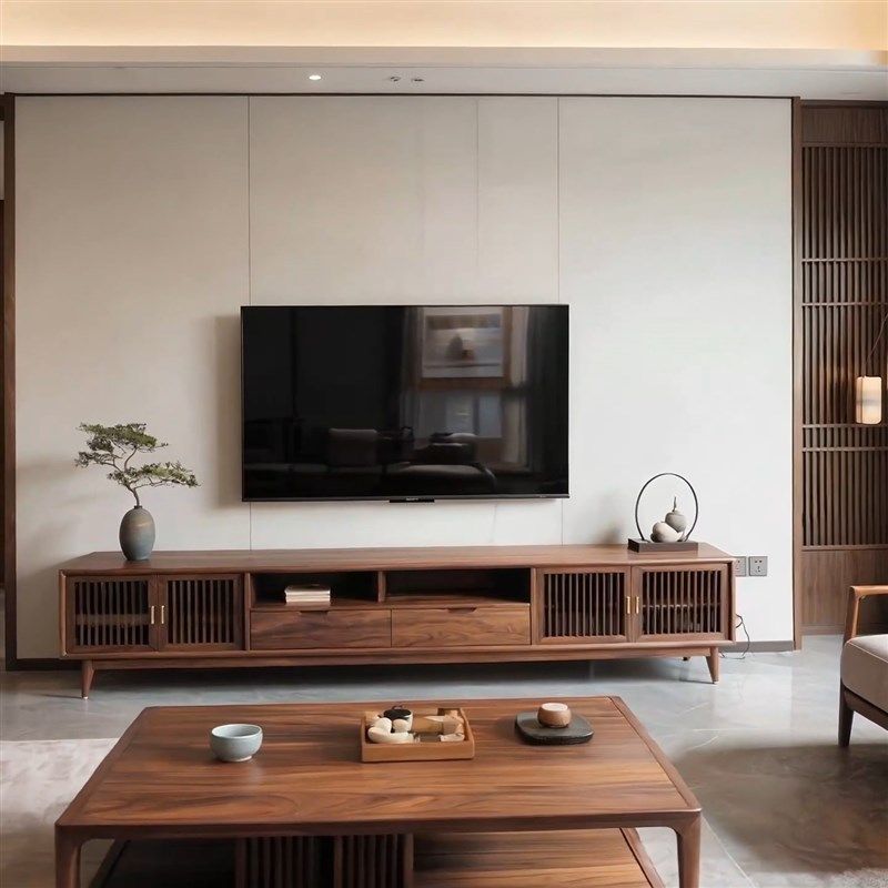 新中式北胡桃木电视柜宋式美学客厅地柜简约矮柜实木家具,住宅家具,电视柜,淘宝优惠券,粉丝福利购,淘宝优惠卷