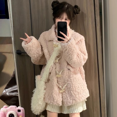 甜美可爱环保羊羔毛皮草外套女冬
