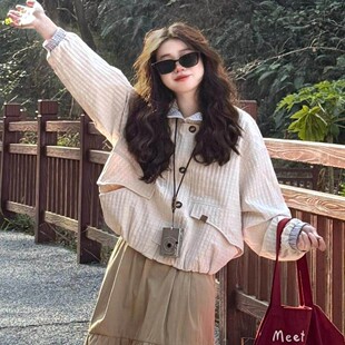 独特漂亮初春外套女小个子韩系复古小众撞色秋季立领短款夹克上衣