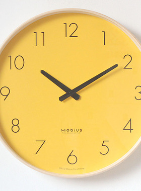 原木石英钟表挂钟客厅静音家用简约创意挂表时尚ns黄色时钟