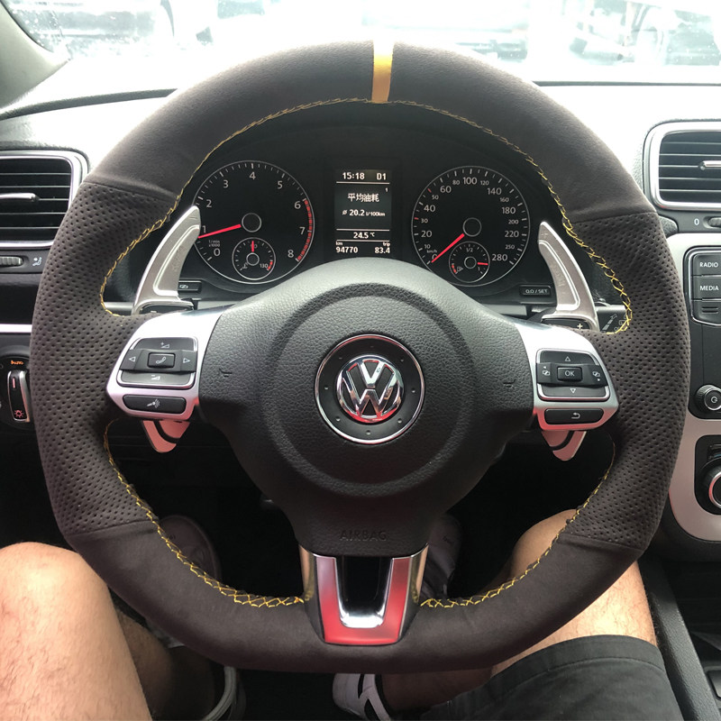 尚酷6B7速腾帕萨特G宝来专用翻毛皮手缝方向盘套