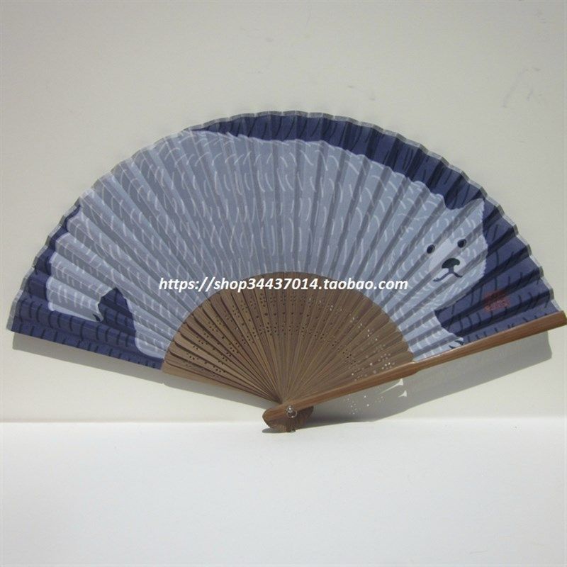 大灰熊 日用扇 棉布女式折扇 和风日式工艺扇子 扇