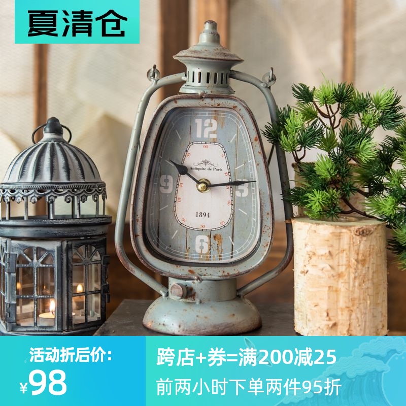 J慕空间 做旧铁艺提挂式钟表 阳台花园复古花架摆件装饰品