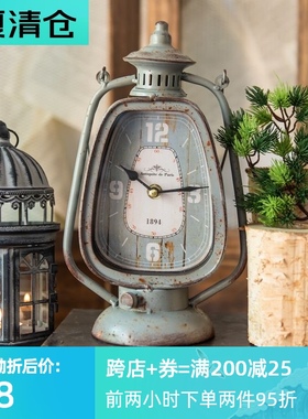 J慕空间 做旧铁艺提挂式钟表 阳台花园复古花架摆件装饰品