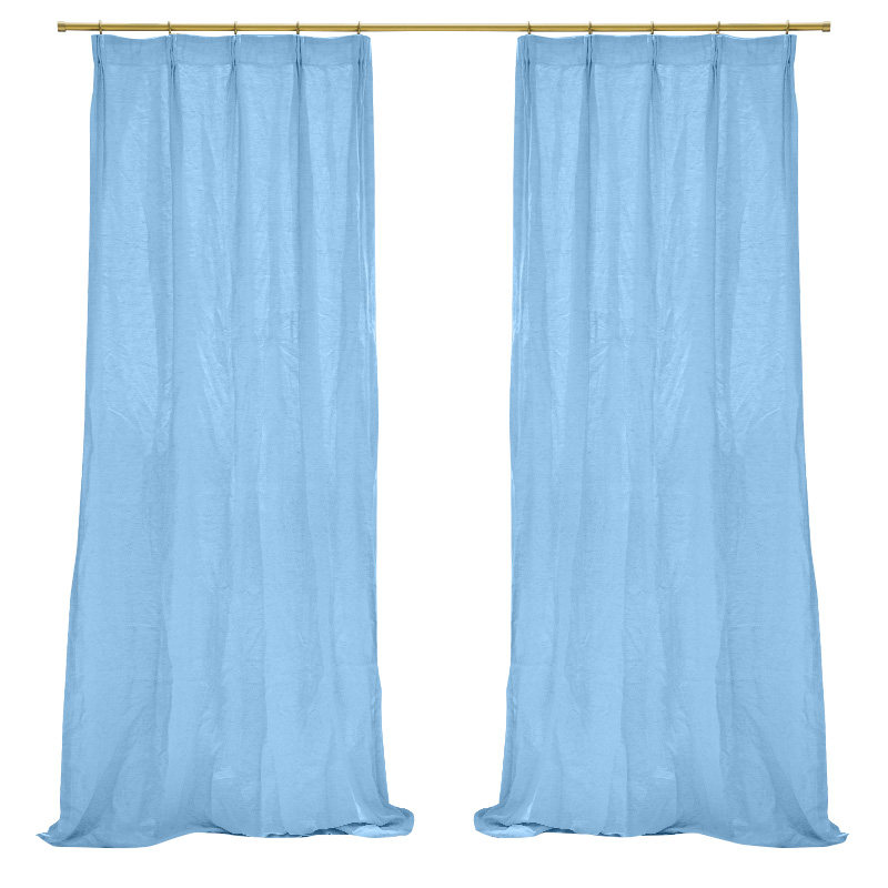 天然纯亚麻窗帘麻布料透光半遮光卧室儿女男童色儿房浅蓝婴粉蓝色