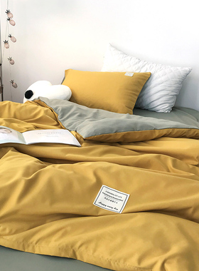 ns风复古姜黄色水洗棉单双人床单床笠款床品.宿舍