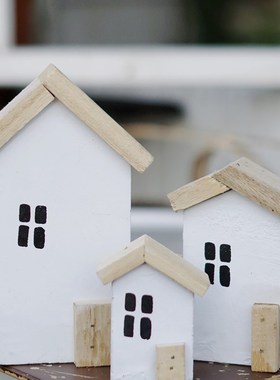 花园杂货摆件实木做旧小房子装饰