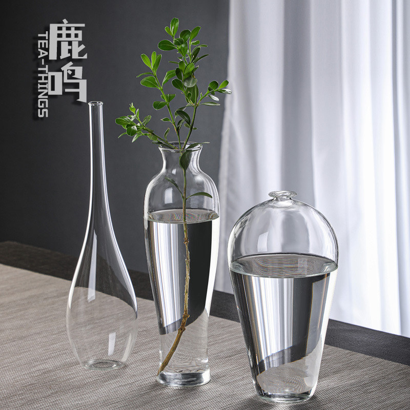 新中式玻璃花瓶透明茶道空间装饰摆件茶台茶室插花器水养,家居饰品,花瓶,淘宝优惠券,粉丝福利购,淘宝优惠卷