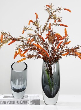 现轻奢琉璃花瓶玻璃灰色摆件客厅插花电视柜样板间桌面装饰花器