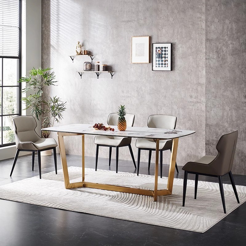 现简约家用岩板餐桌椅组合轻奢家用大小户型长方形大理石饭桌椅