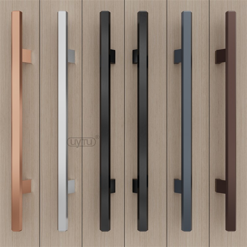 加厚铝合金把手钢化玻璃大门拉手对装推拉办公室实木门把手银黑色