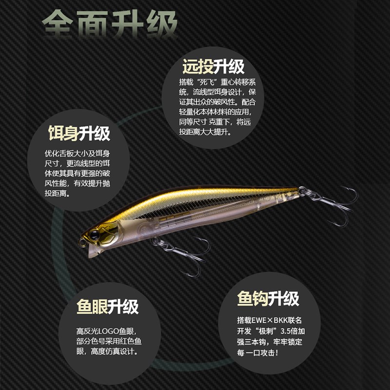 EWE新款爆滩二90F浅水浅层远投翘嘴浮水路亚饵