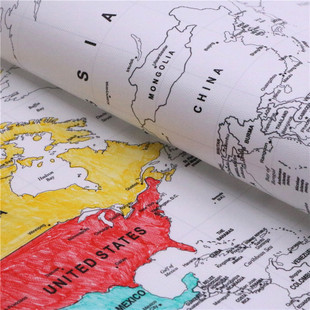手绘地图涂色填色油布画Y墙贴儿童房装饰画旅游打卡