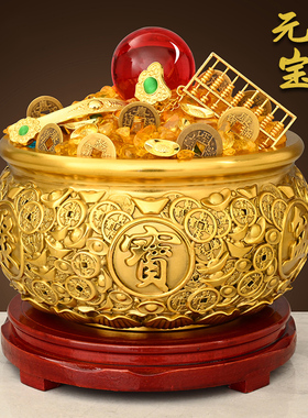 实心铜聚客盆铜摆件宝公家居店铺存钱罐黄铜米缸厅司
