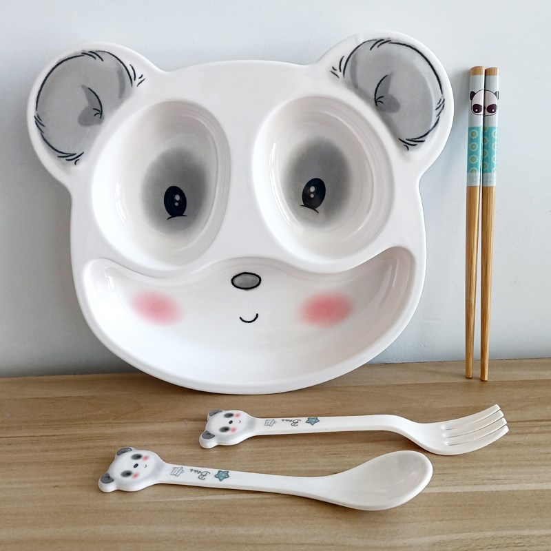 熊猫分格餐盘儿童专用筷子餐具叉勺餐盘小学生分隔吃饭盘
