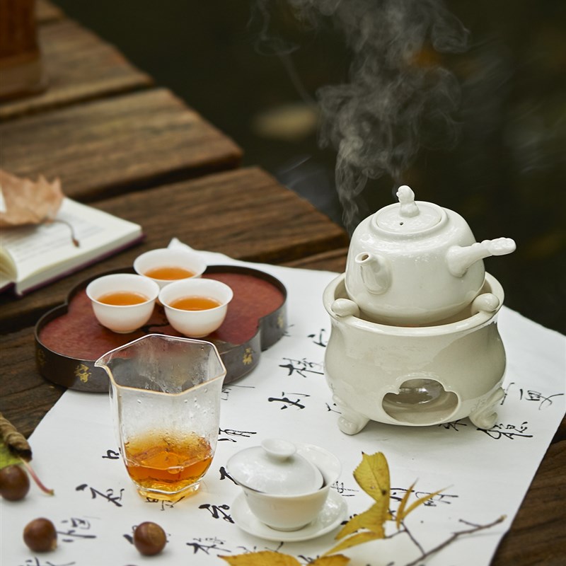 玩物集酒精茶炉户外烧水壶温茶器套装侧把煮茶壶白釉仿古工夫茶器