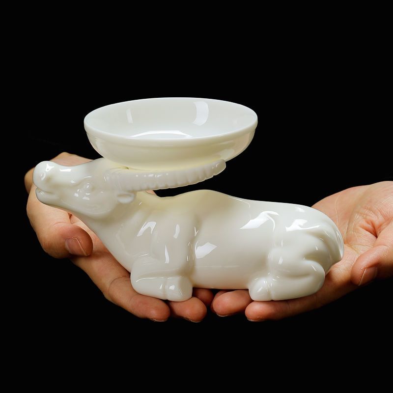 纯白瓷羊脂玉茶漏过5000孔全瓷一体滤器牛底功夫茶具细密出水性强