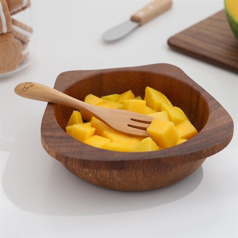 北的勺叉木勺水果叉套装实木短柄勺子儿童吃饭辅食可爱餐具