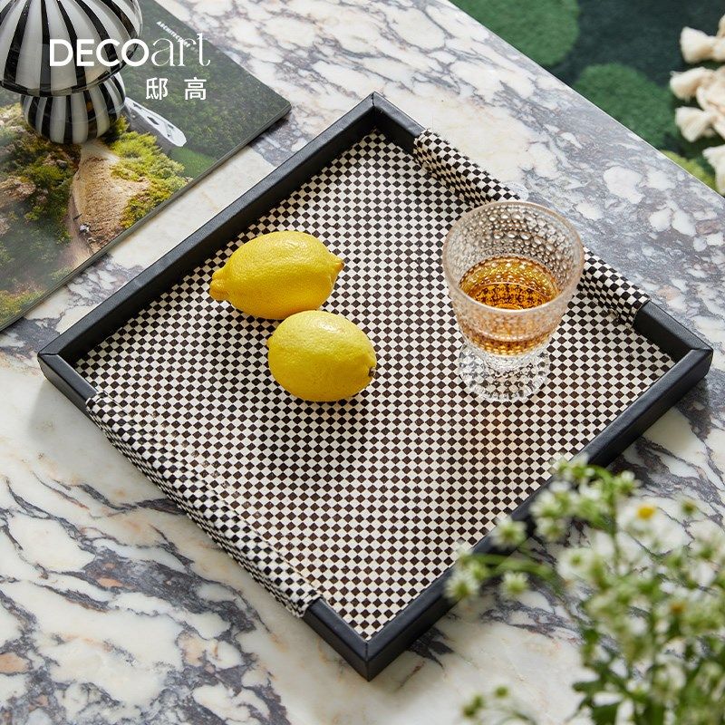 邸高 皇室黑白色棋盘格小众托盘马毛玄关客厅收纳摆件,家居饰品,桌面摆件,淘宝优惠券,粉丝福利购,淘宝优惠卷