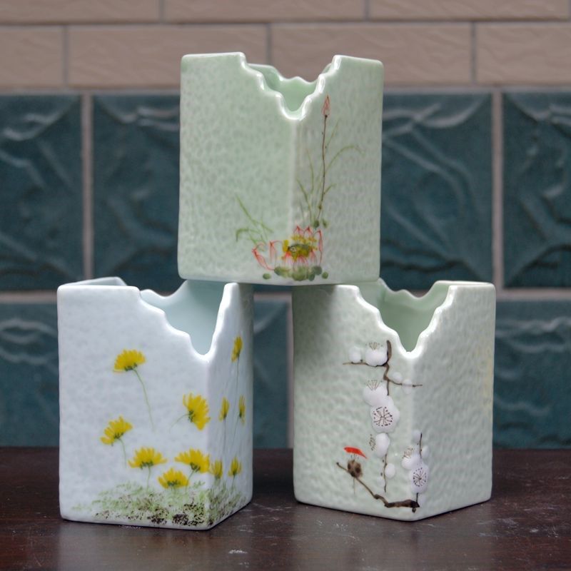 陶瓷器手绘新中式仿古四方镶器笔筒书画筒书房办公摆件设,收纳整理,笔筒,淘宝优惠券,粉丝福利购,淘宝优惠卷