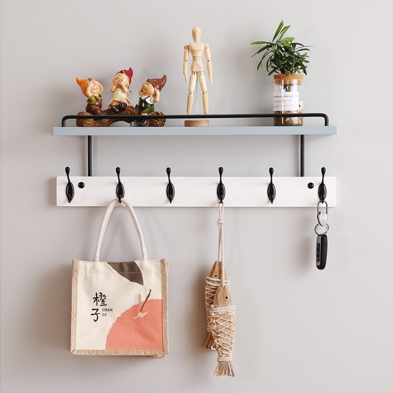 进门玄关卧室创意挂架打孔实木入户挂衣架壁挂墙上