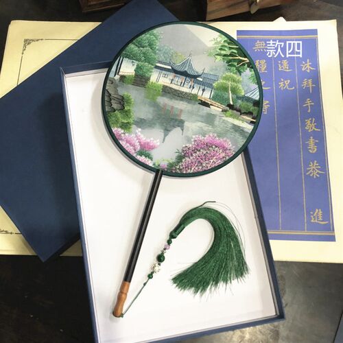 扇子纯手工刺绣宫扇双面绣花团扇精品苏州团扇中国风汉服配饰