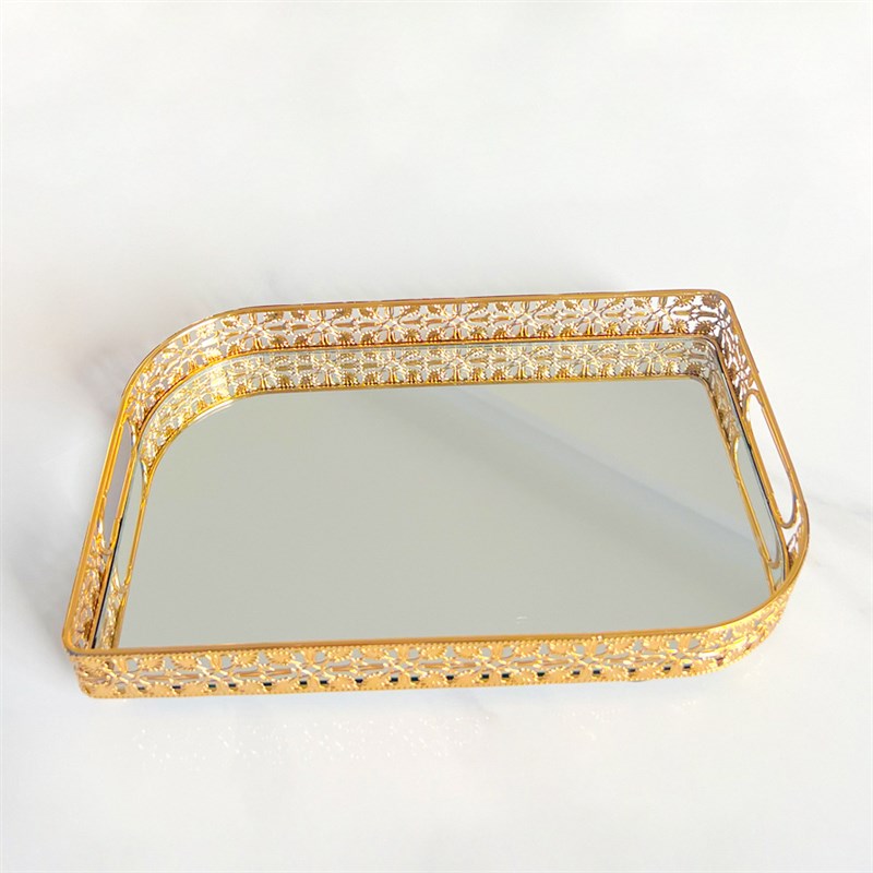 欧式镜面玻璃金属托盘客厅餐桌茶几收纳盘茶盘水果盘