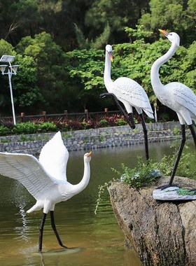户外仿真仙鹤玻璃钢雕塑花园景观B水池假山庭院装饰丹顶鹤白鹭摆