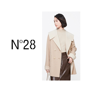 毛呢外套8352D297 N°28燕麦色翻领大衣双排扣时尚 雯雯