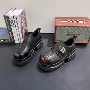 韩系时尚厚底小皮鞋女2026新款春季单鞋英伦圆头小个子增高乐福鞋