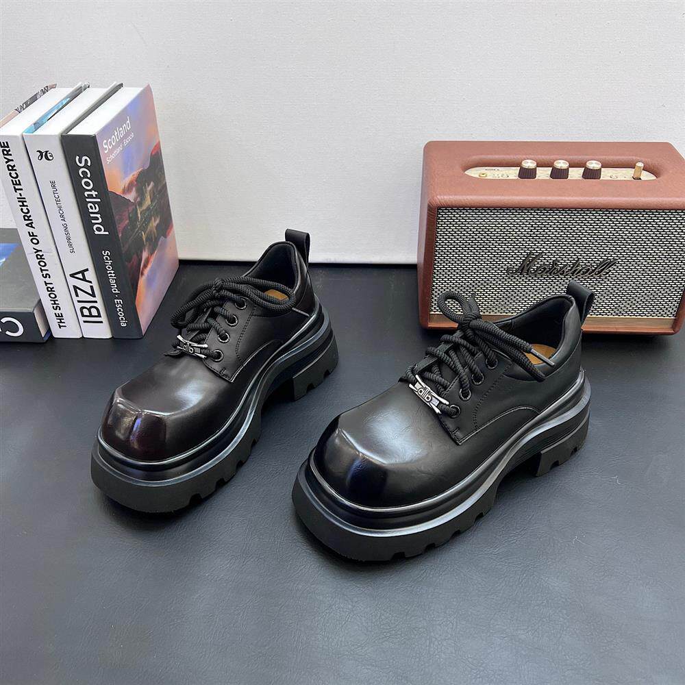 欧洲站2026春新款擦色系带低帮鞋圆头松糕厚底复古英伦风乐福女鞋