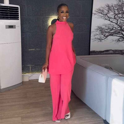 Womens off shoulder sleeveless tank top, wide leg pants set